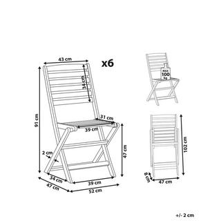 Beliani Lot de 6 chaises de jardin en Acacia Traditionnel TOLVE  