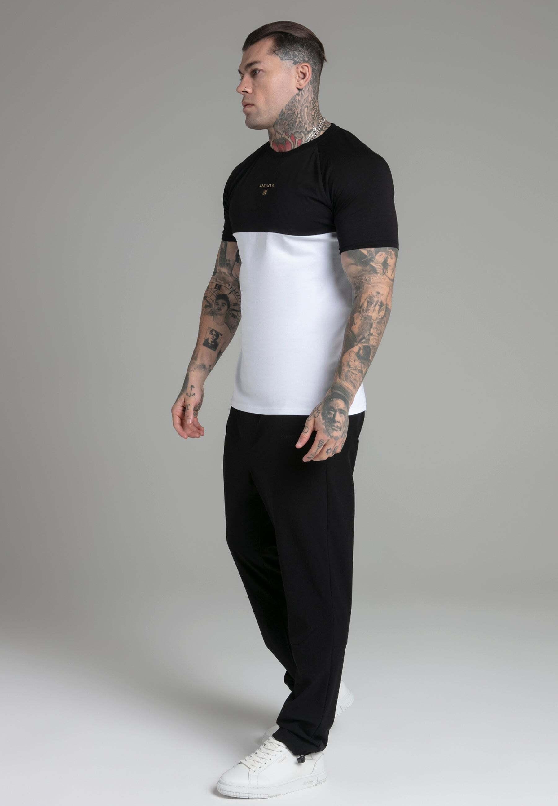 Sik Silk  T-shirt Cut and Sew T-Shirt in Black, White 