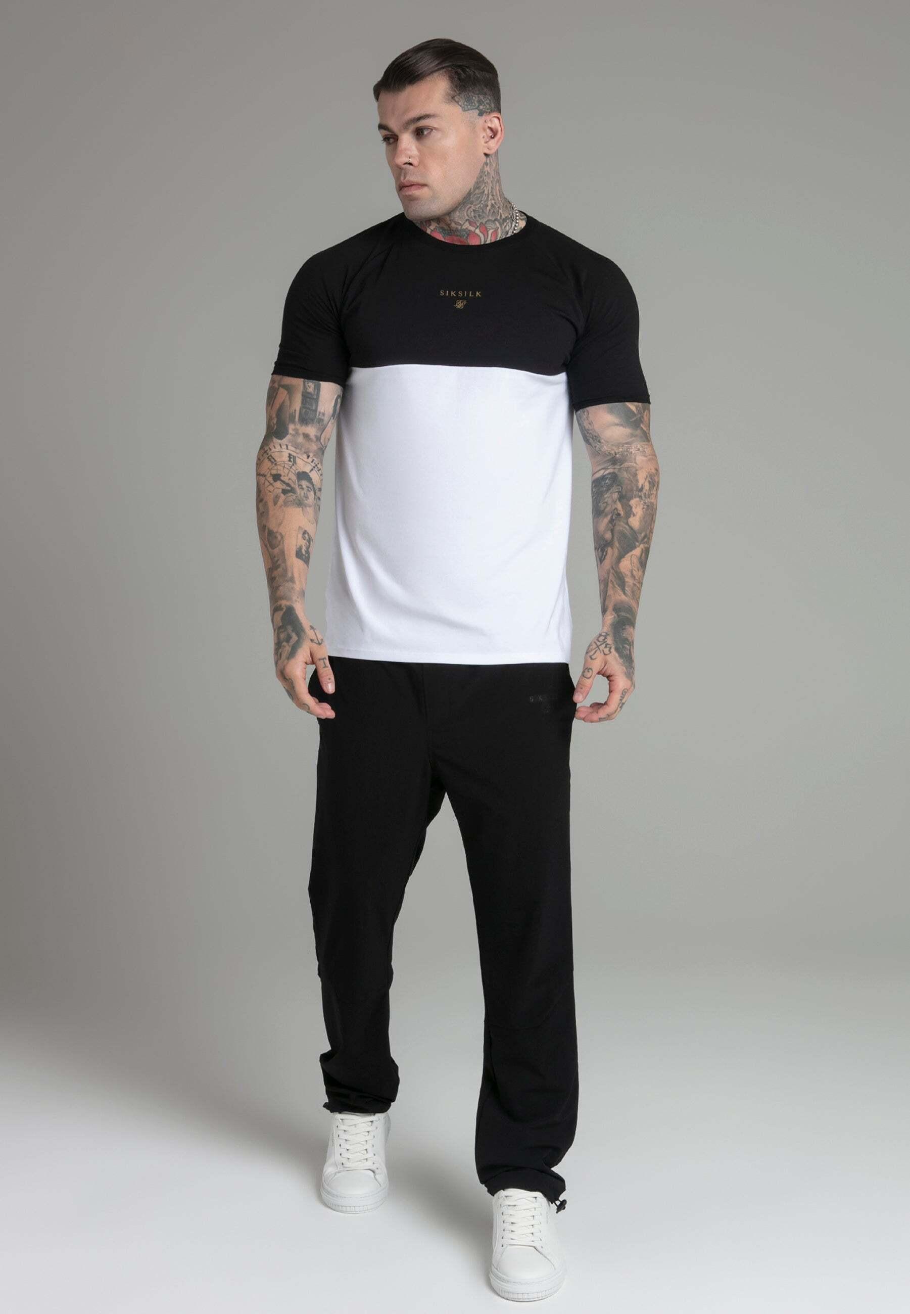 Sik Silk  T-shirt Cut and Sew T-Shirt in Black, White 