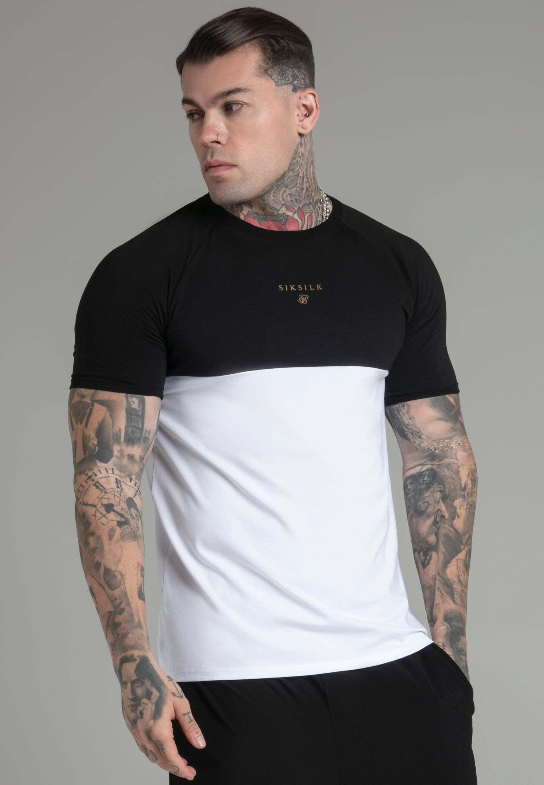 Sik Silk  T-shirt Cut and Sew T-Shirt in Black, White 