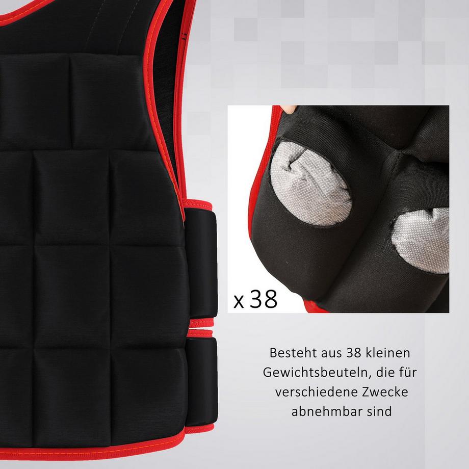 Northio  Gilet de musculation 20 kg avec double sangle réglable pour musculation, fitness, Oxford métal sable noir + rouge 60 x 50 cm 