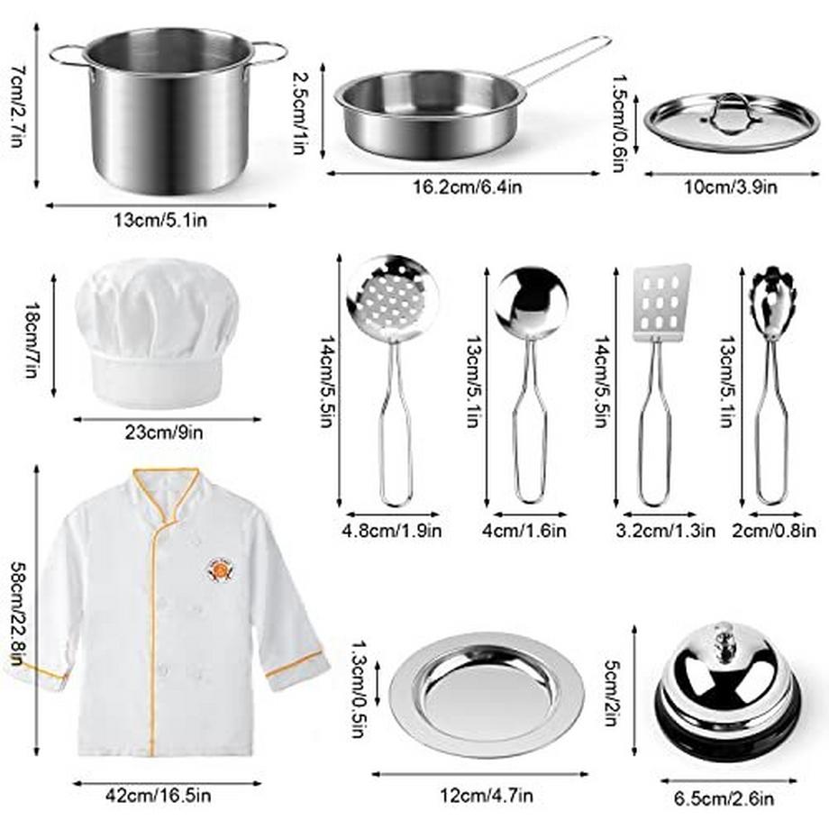 Activity-board  Kinderküche Zubehör Holz, Küche Spielzeug spielen Küche Töpfe Pfannen Edelstahl Küche und Kostüm zu 