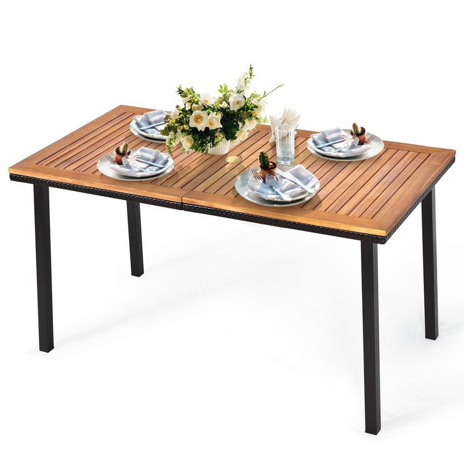 B2X Tavolo da giardino tavolo da pranzo con foro per ombrellone tavolo in legno tavolo da patio in legno di acacia 140 x 75 x 76 cm naturale  