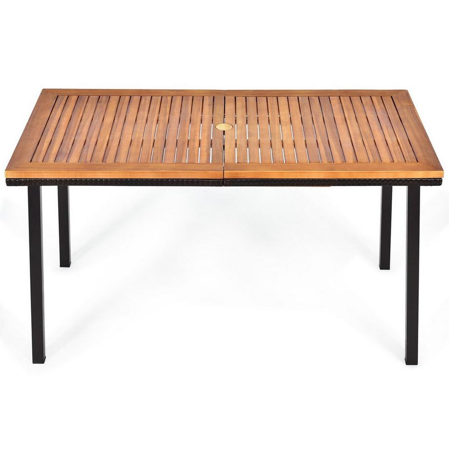 B2X Tavolo da giardino tavolo da pranzo con foro per ombrellone tavolo in legno tavolo da patio in legno di acacia 140 x 75 x 76 cm naturale  