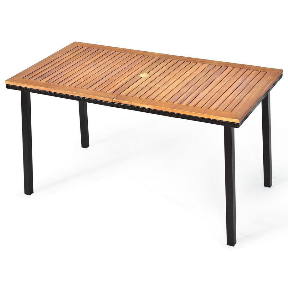 B2X Tavolo da giardino tavolo da pranzo con foro per ombrellone tavolo in legno tavolo da patio in legno di acacia 140 x 75 x 76 cm naturale  
