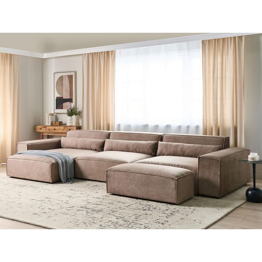 Beliani Ecksofa mit Ottomane aus Polyester Modern HELLNAR  