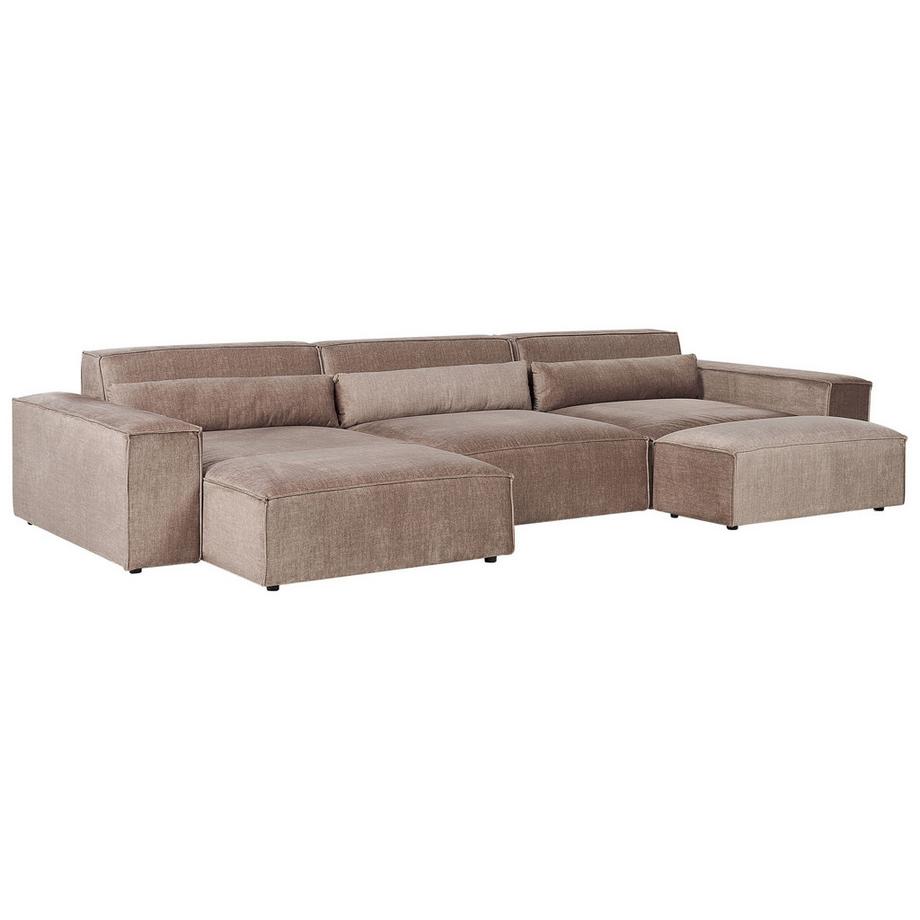 Beliani Ecksofa mit Ottomane aus Polyester Modern HELLNAR  