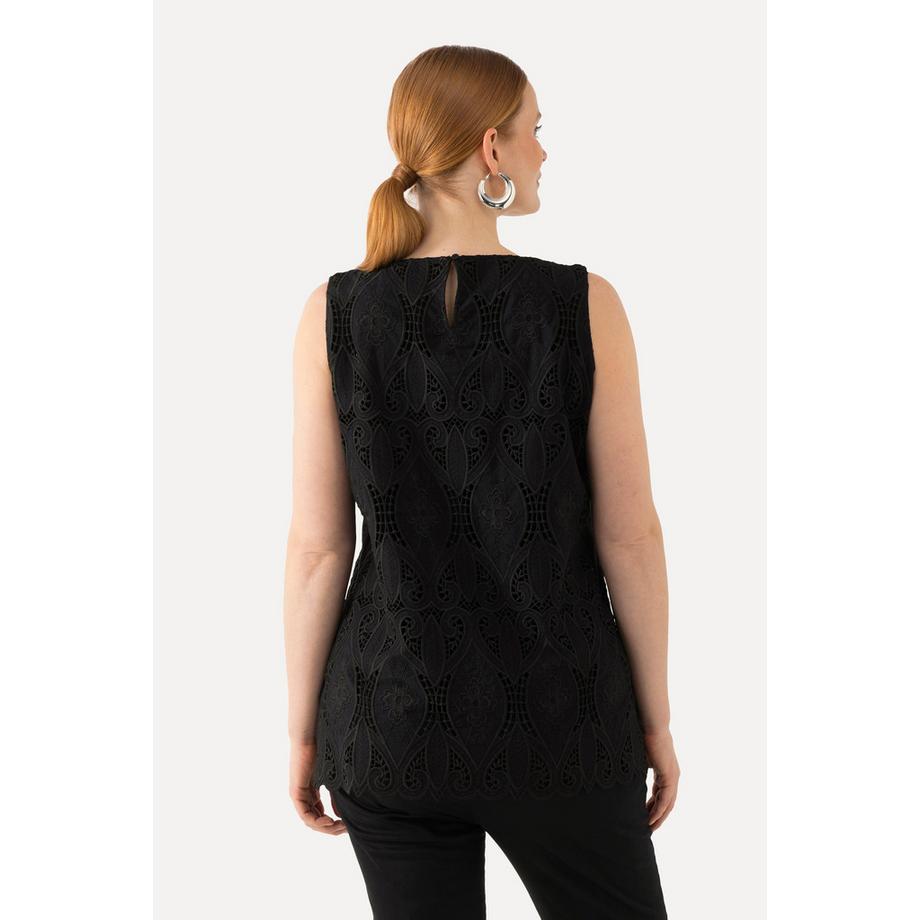 Ulla Popken Top senza maniche in pizzo sangallo scollo a V linea ad A  