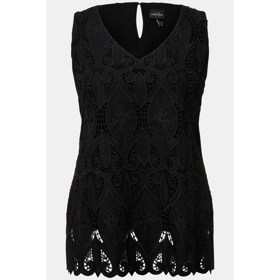 Ulla Popken Top senza maniche in pizzo sangallo scollo a V linea ad A  