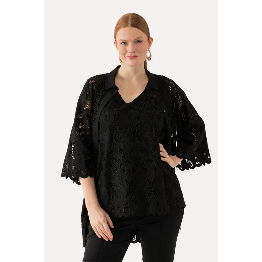 Ulla Popken Top senza maniche in pizzo sangallo scollo a V linea ad A  