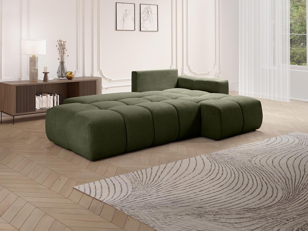 Vente-unique Canapé d'angle droit convertible en tissu texturé vert TRIMALDI  