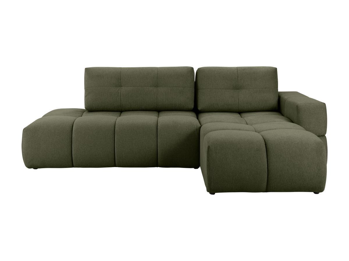 Vente-unique Canapé d'angle droit convertible en tissu texturé vert TRIMALDI  