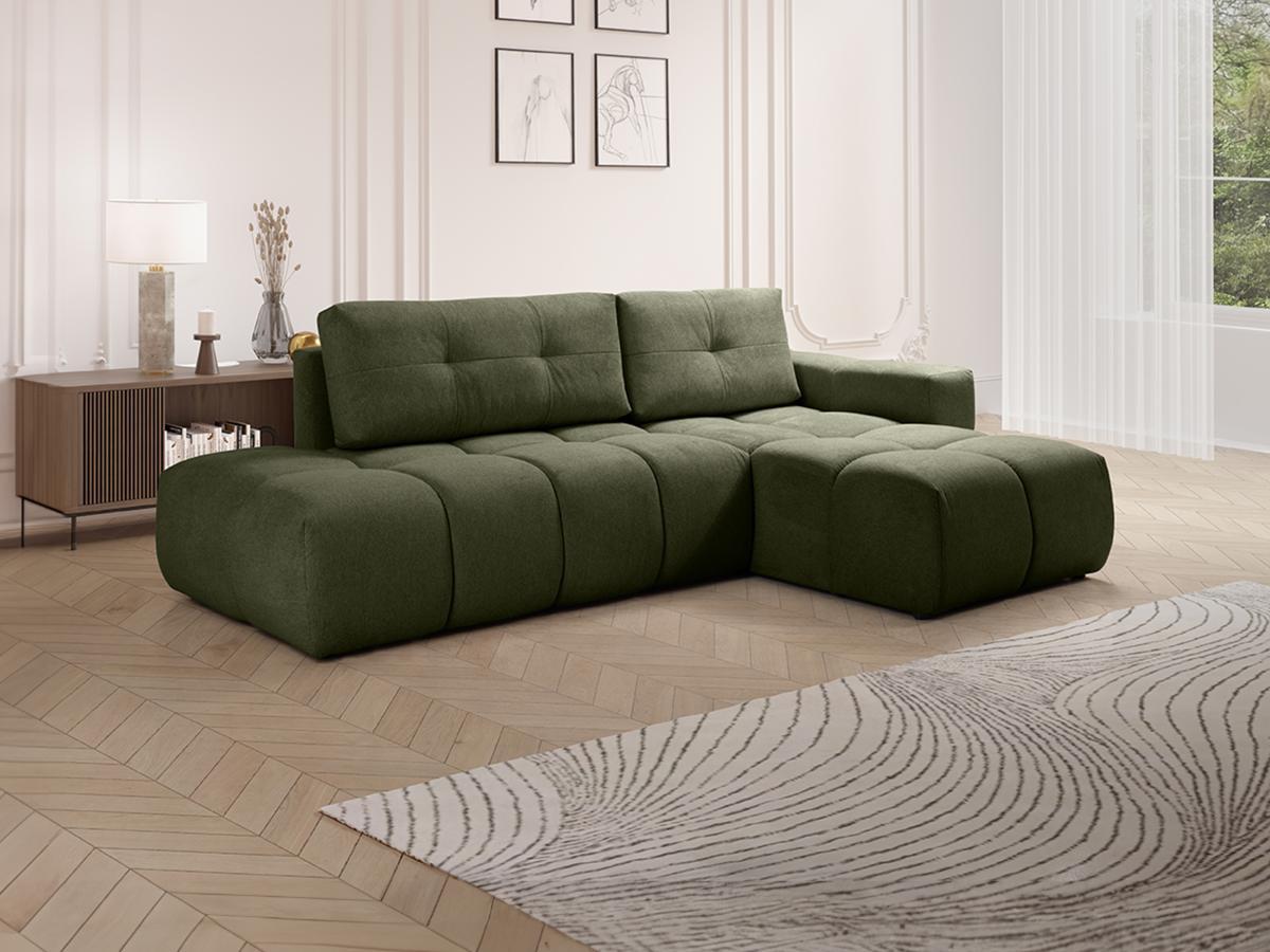 Vente-unique Canapé d'angle droit convertible en tissu texturé vert TRIMALDI  