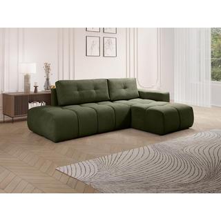 Vente-unique Canapé d'angle droit convertible en tissu texturé vert TRIMALDI  