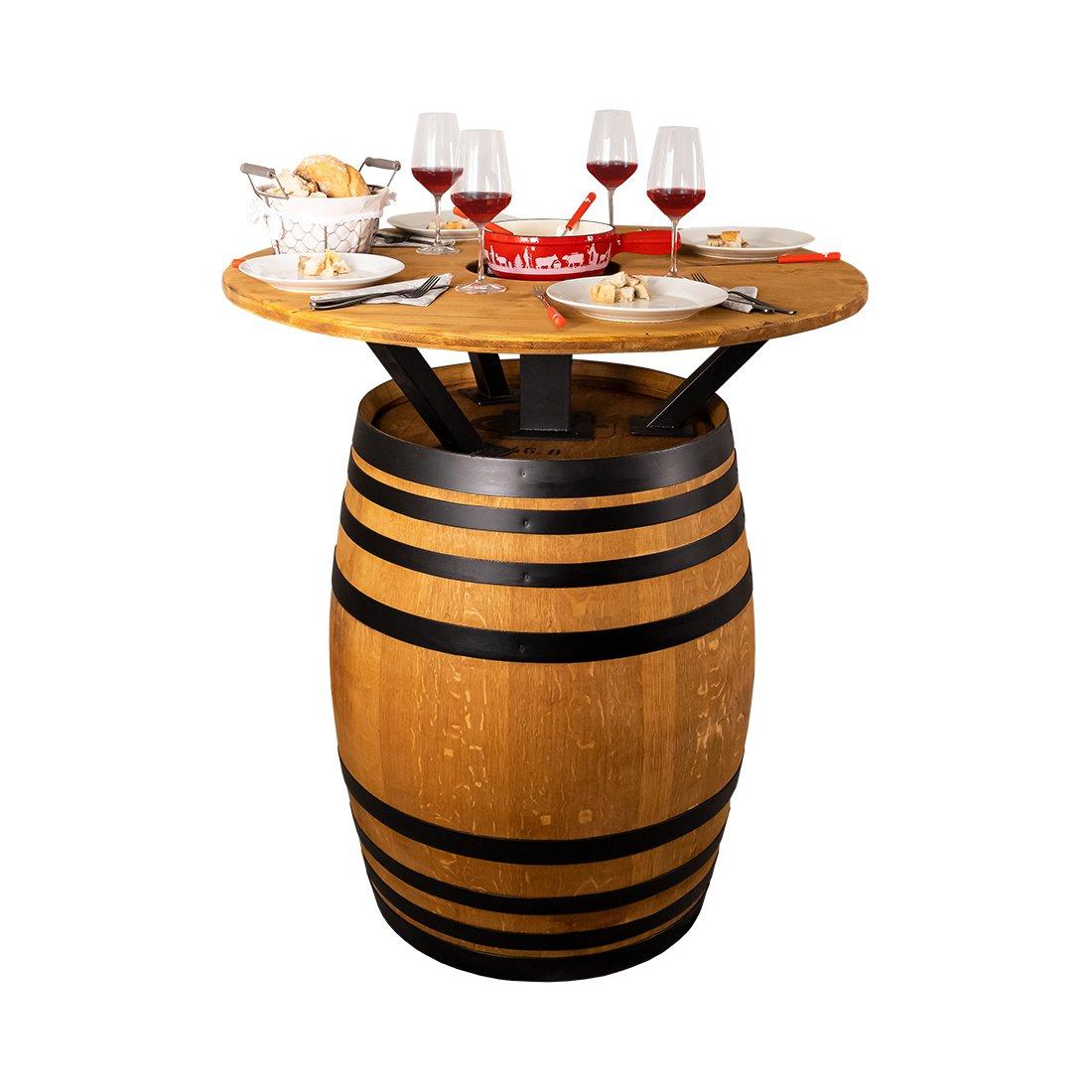 Image of Stehtisch aus Weinfass mit Fondue Rechaud Stehtisch aus Weinfass mit Fondue Rechaud