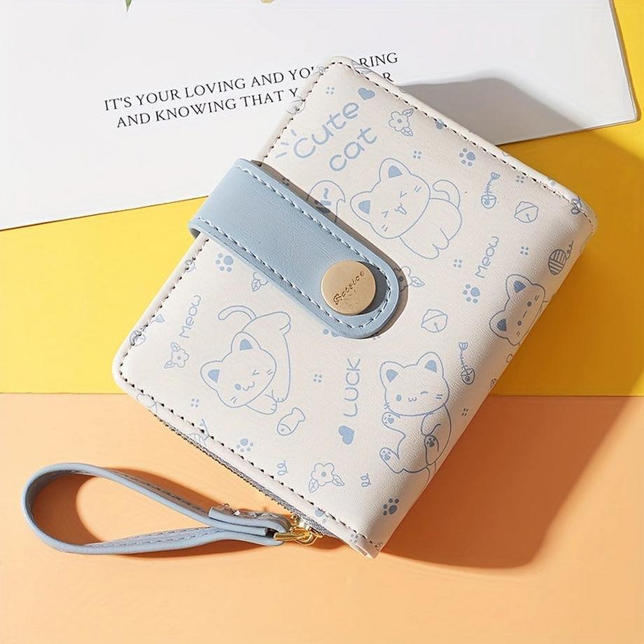 Cat Pattern Short Wallet, Clutch Sweet Coin Purse, Mini Credit Card Purse