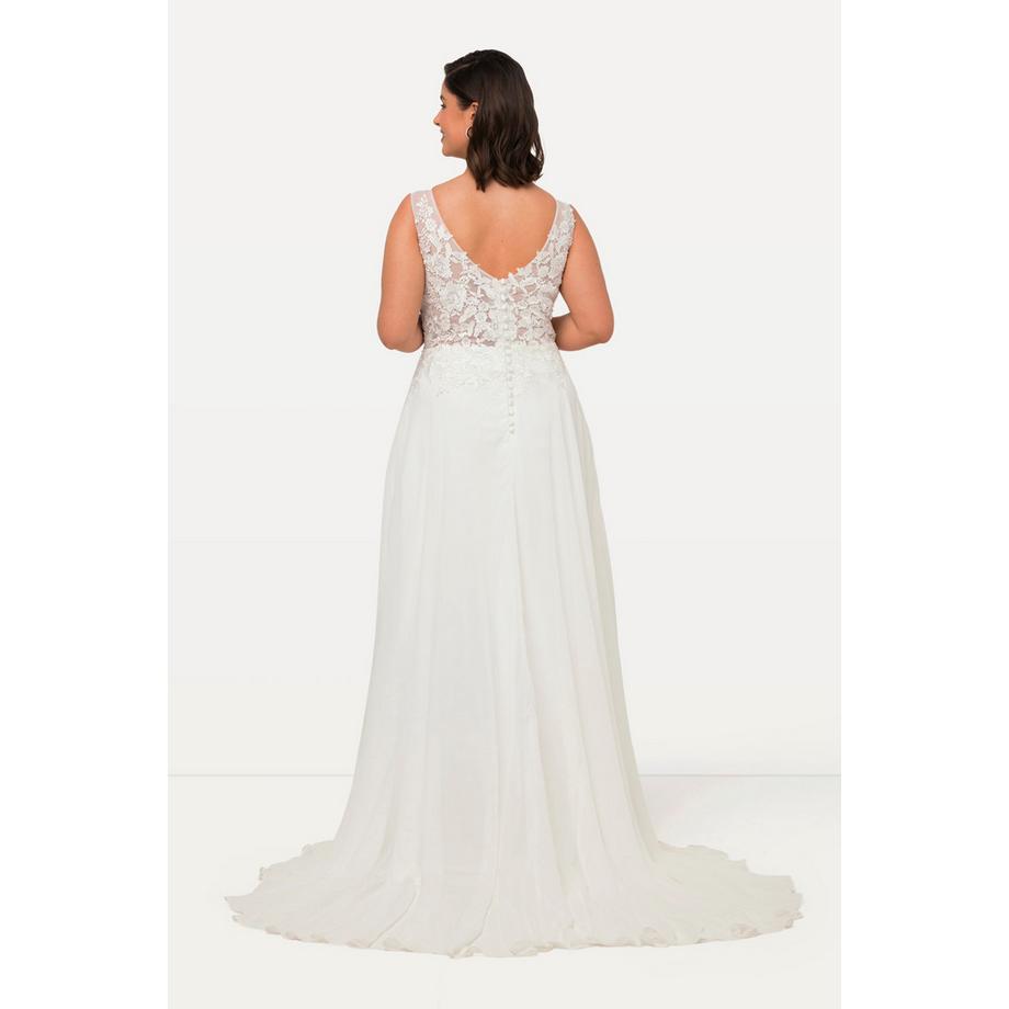 Ulla Popken Robe de mariée Ligne A Traîne Col V sans manches  