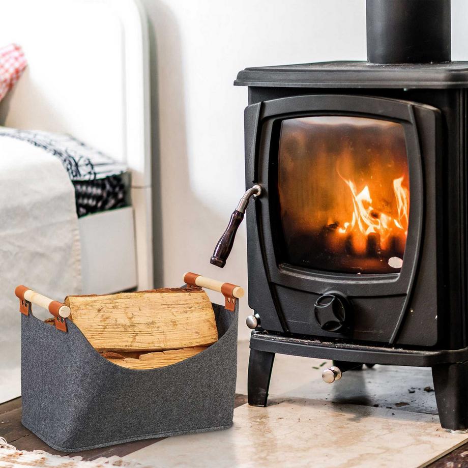 Northix Borsa in feltro con manici in legno  