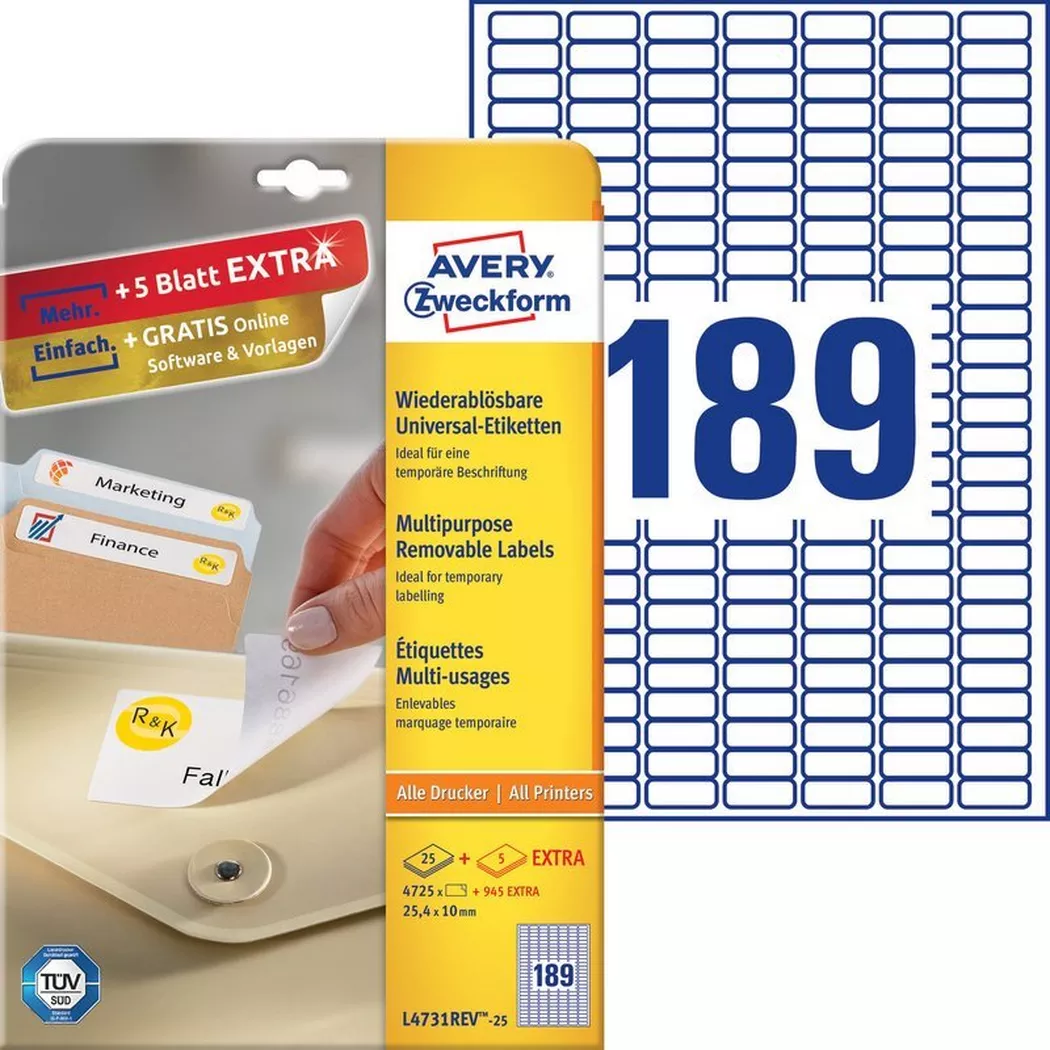 Avery-Zweckform – AVERY ZWECKFORM Universal-Etiketten 25.4x10mm, 5670 Stk., One Size, Weiss