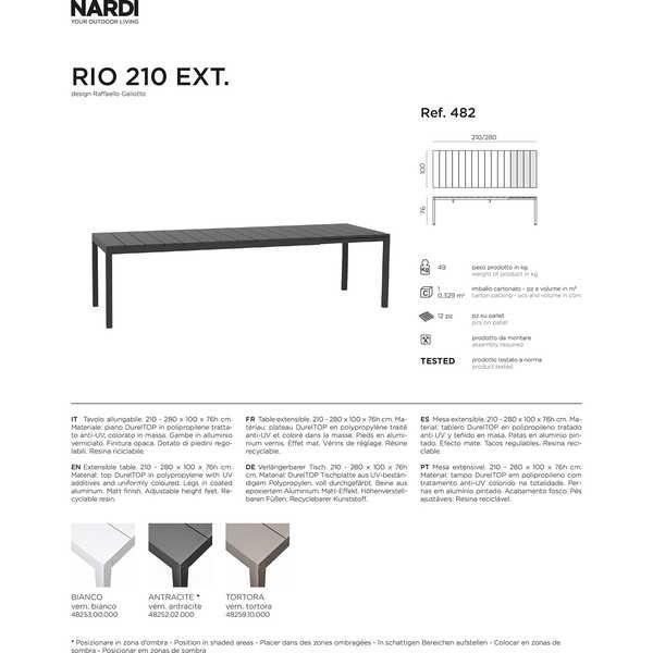 NARDI outdoor Table de jardin extensible Rio blanc 210  