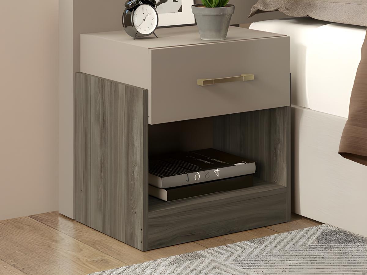 Vente-unique  2er-Set Nachttische mit 1 Schublade & 1 Ablage - Taupe & Braun - BODIL II 