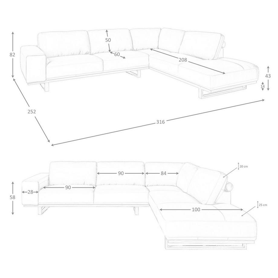 ANGEL CERDA Rechtes Ecksofa in Leder sand  