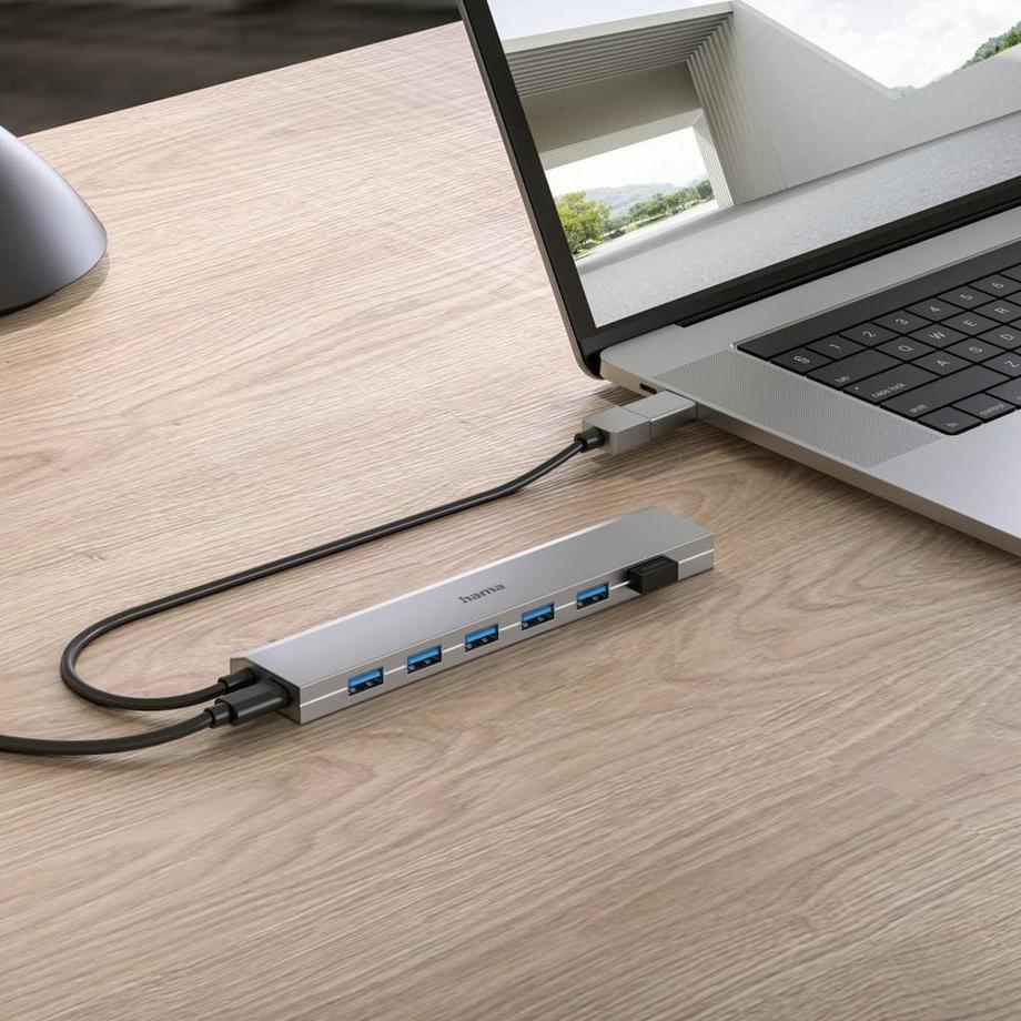 hama  USB-Hub, 7 Ports, USB 3.2 Gen1, 5 Gbit s, inkl. USB-C-Adapter und Netzteil 