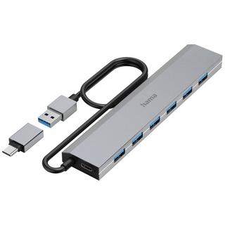 hama  Hub USB 7 ports, USB 3.2 Gen1, 5 Gbits/s, avec Adaptateur USB-C et bloc d 