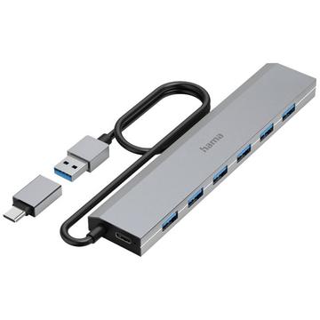 Hub USB 7 ports, USB 3.2 Gen1, 5 Gbits/s, avec Adaptateur USB-C et bloc d