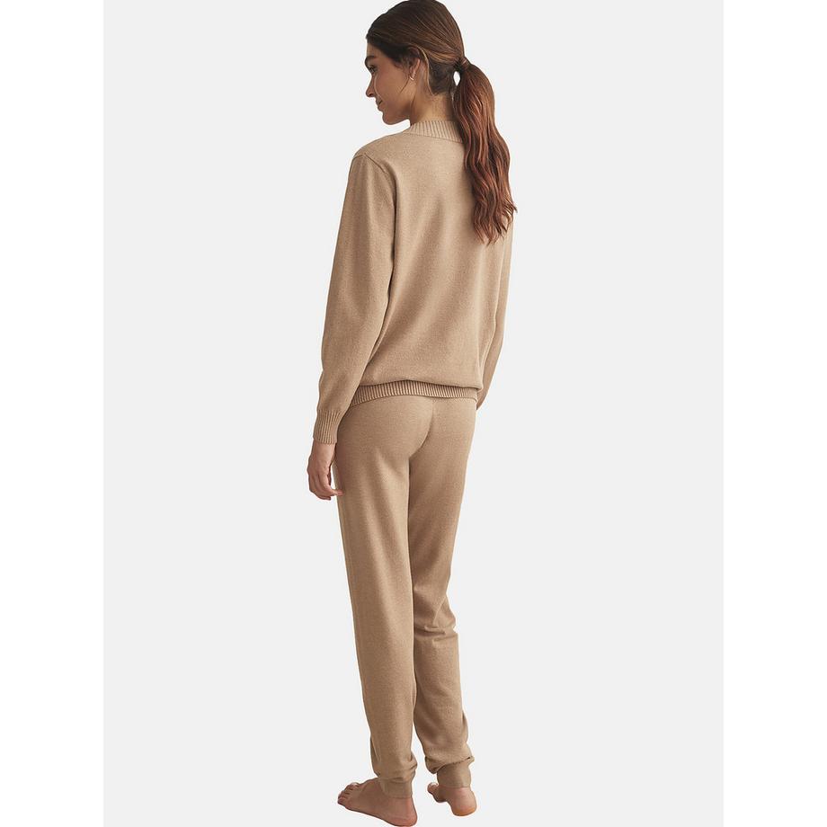 Selmark Pyjama Pantalon Top Col V Manches Longues  