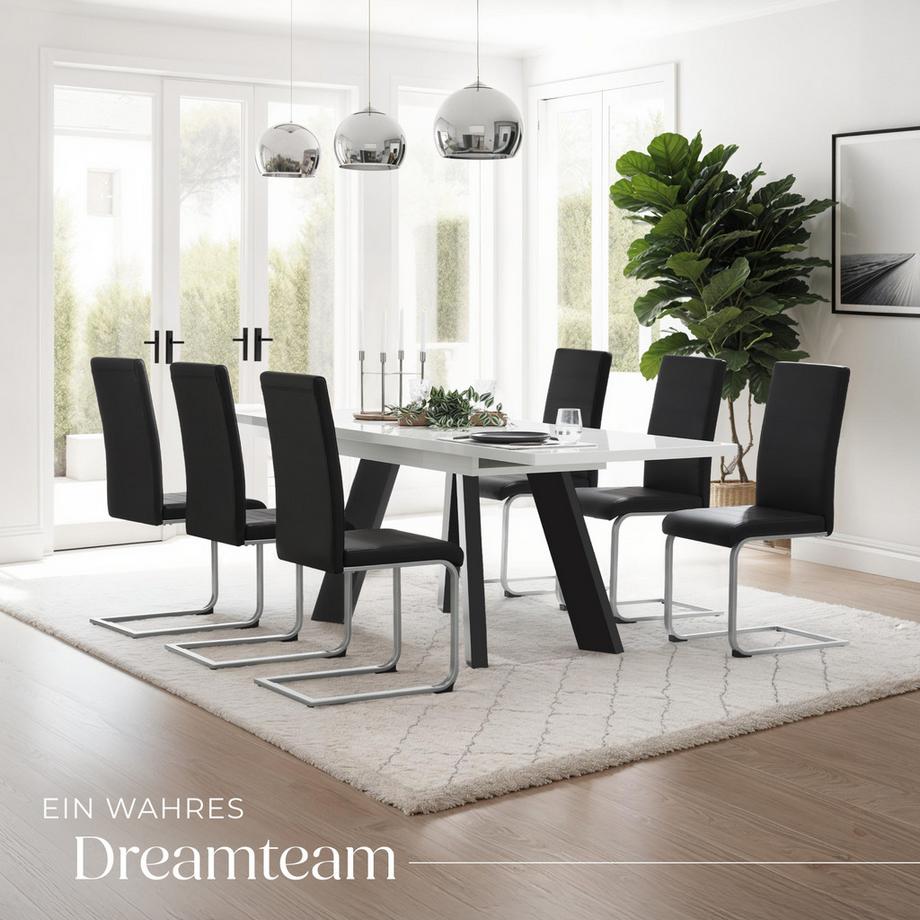 Tectake Set Schwingstuhl Bettina gepolstert mit Kunstlederbezug hohe Rückenlehne  