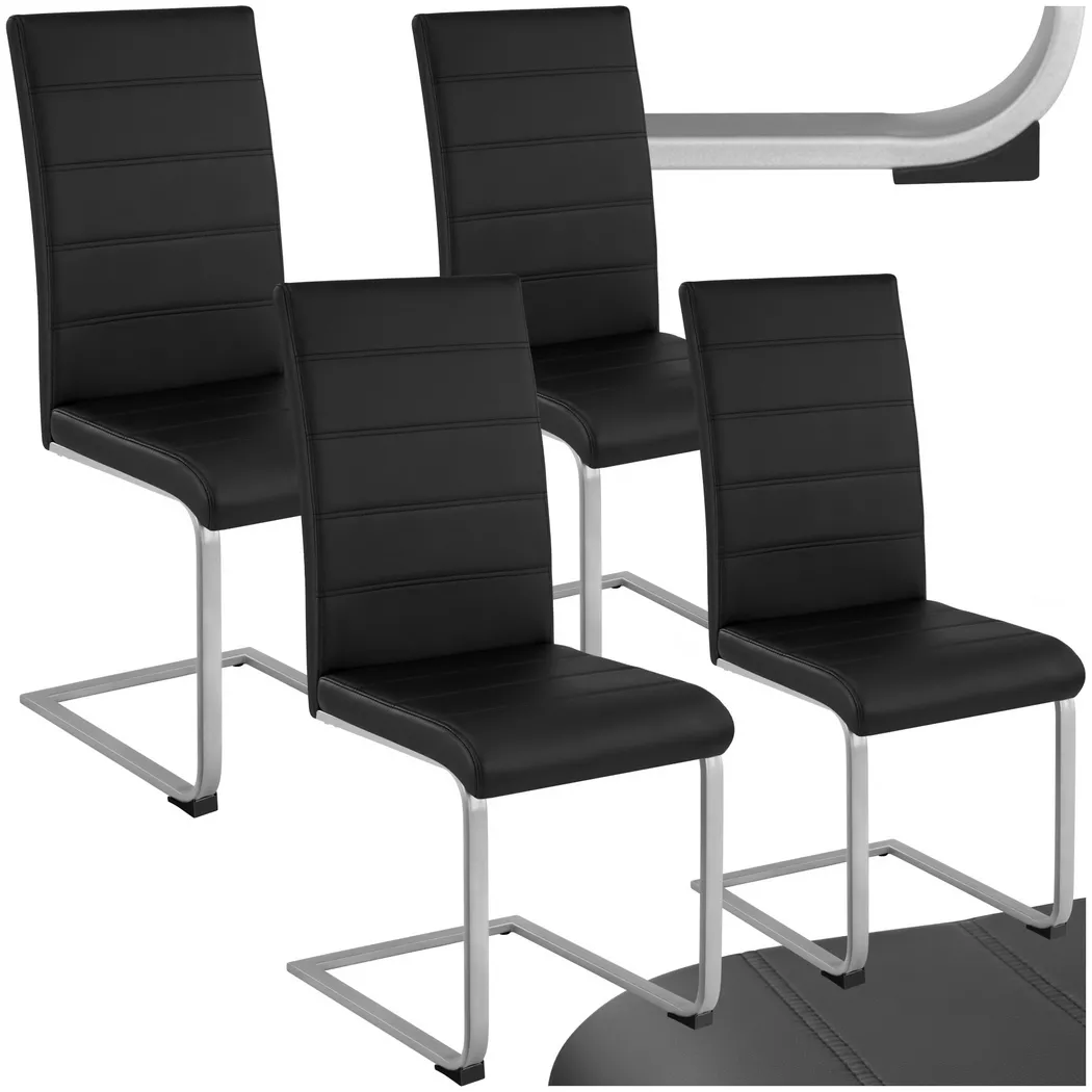 Tectake - Ensemble 4 chaises de salle à manger Rembourrées aspect cuir noir