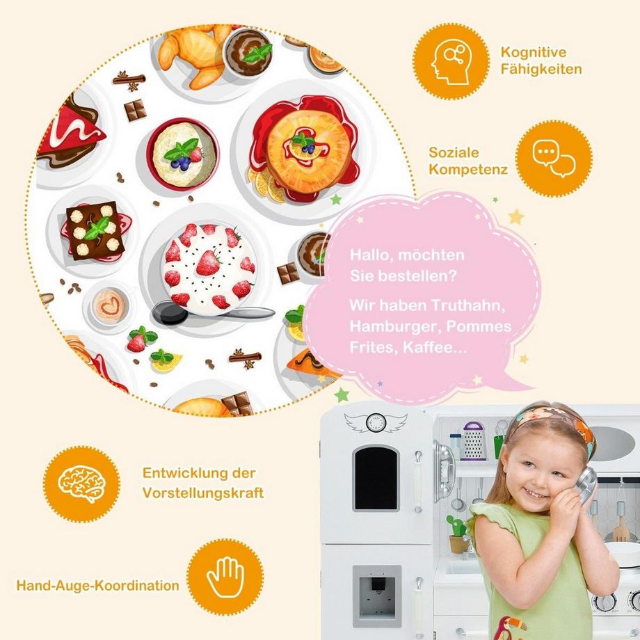 Northix  Cuisine pour enfants avec lumière, son et accessoires réalistes 79 x 30 x 88,5 cm blanc 