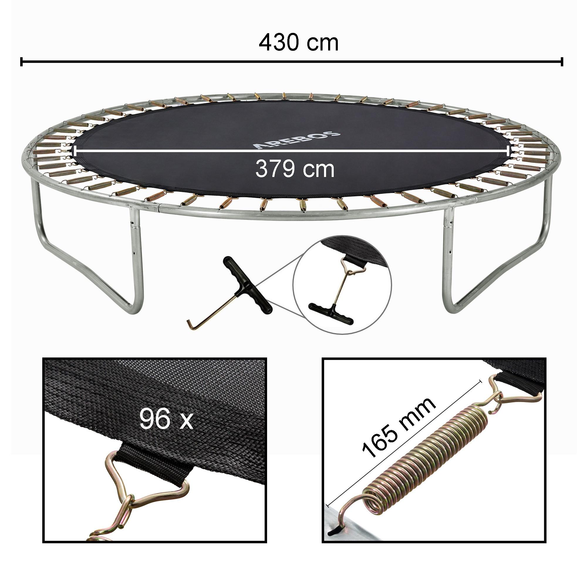 Arebos  Tappeto da salto Ø 379 cm per trampolini con Ø 430 cm, molle da 165 mm e 96 occhielli 