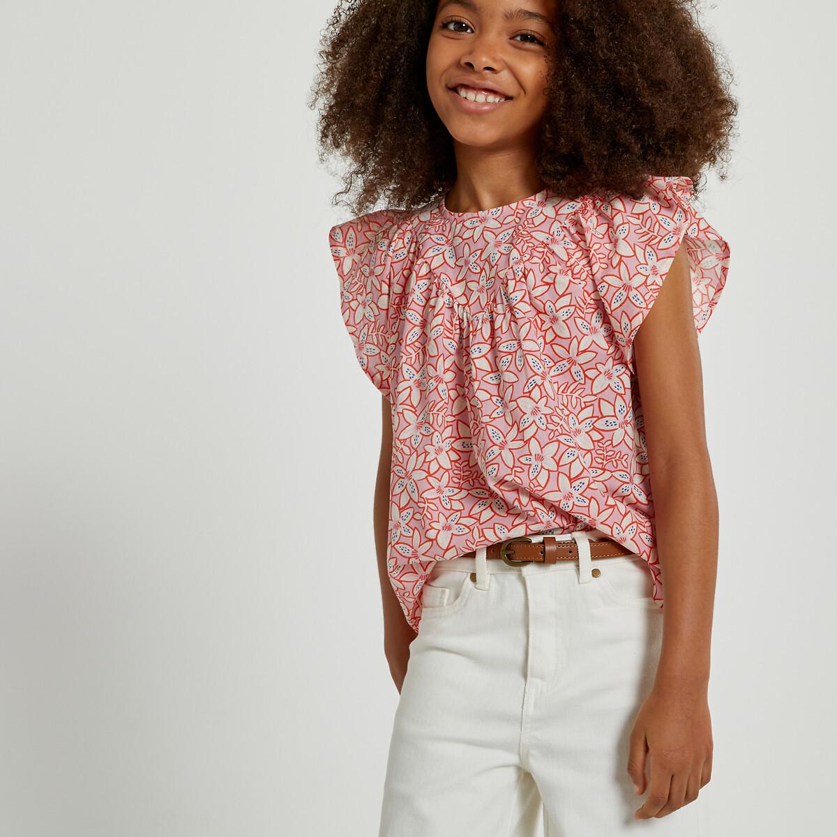 Image of Geblümte Bluse Mit Kurzen Volantärmeln Mädchen Rosa 128/134