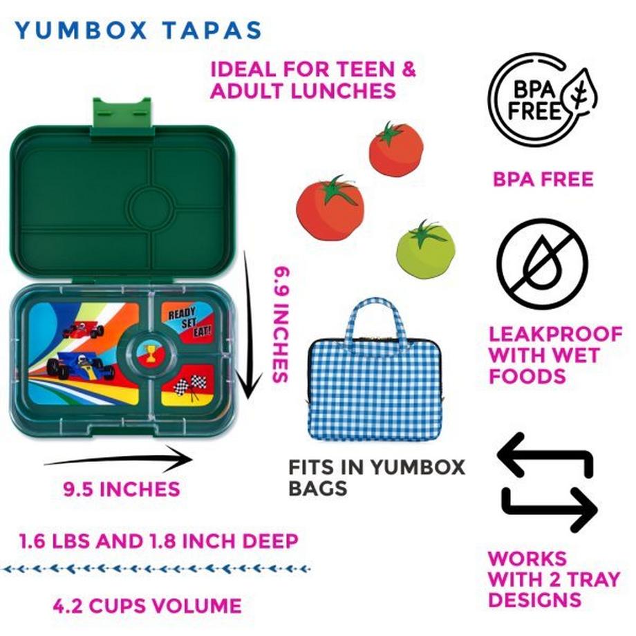 Yumbox Yumbox Tapas XL 4C Greenwich Green Race Cars Znüni Lunchbox  