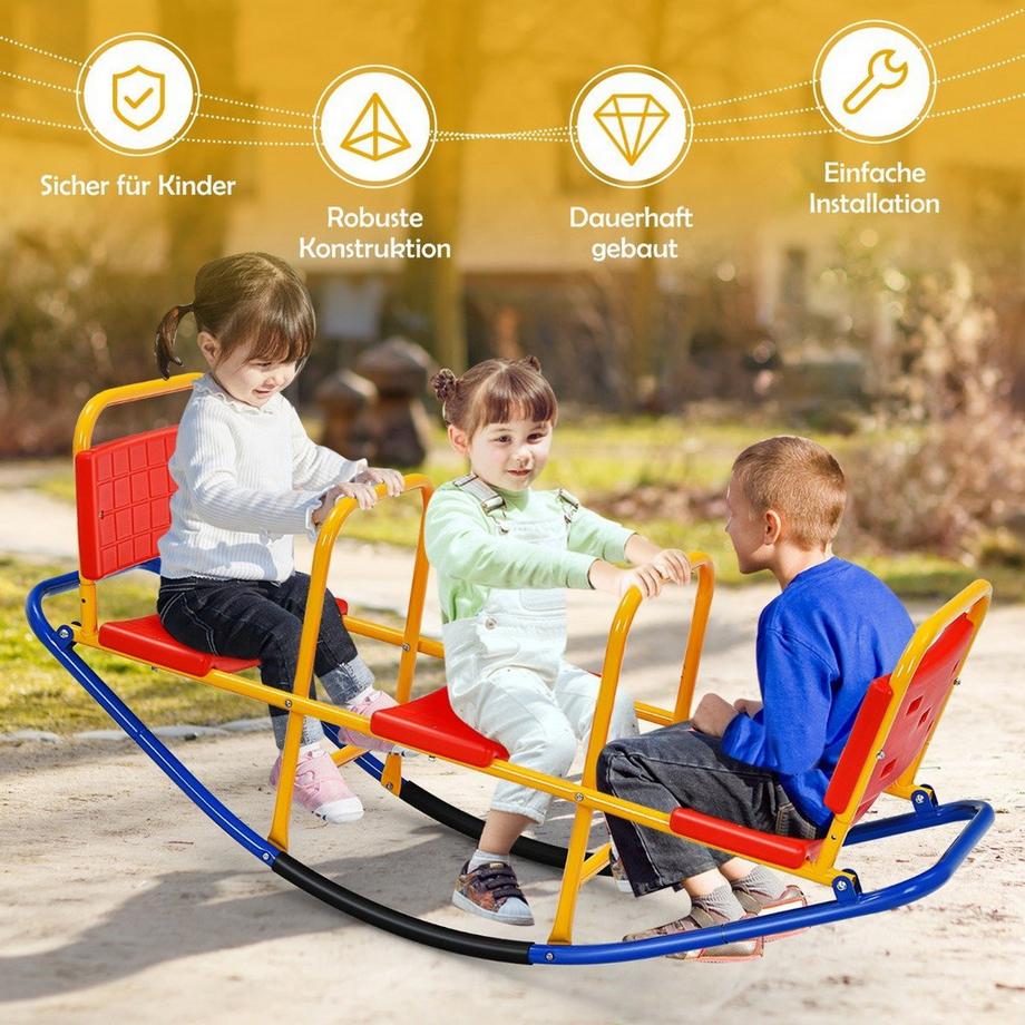 Northix  3 Sitzer Schaukelwippe Kinderwippe mit Griffen belastbar Kinderwippe Metall 136 x 39 x 60 cm Bunt 