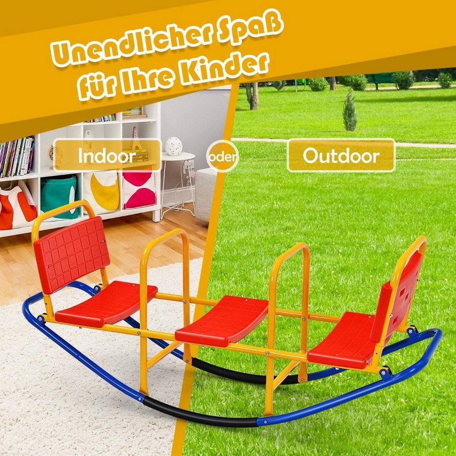 Northix  3 Sitzer Schaukelwippe Kinderwippe mit Griffen belastbar Kinderwippe Metall 136 x 39 x 60 cm Bunt 