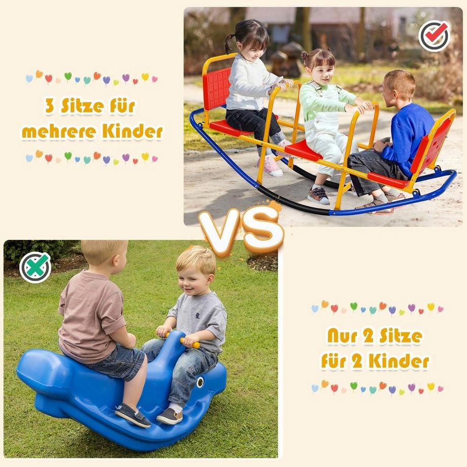 Northix  3 Sitzer Schaukelwippe Kinderwippe mit Griffen belastbar Kinderwippe Metall 136 x 39 x 60 cm Bunt 