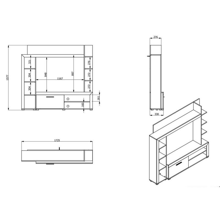 Vente-unique TVWand mit Stauraum BALTIMORE Eichenholzfarben  