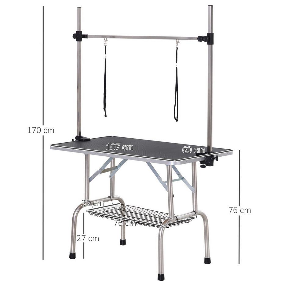 Northio  Trimmtisch Tierpflegetisch Schertisch Pflegetisch Mit Unterkorb Für Hunde Höhenverstellbar Klappbar Edelstahl Metall Schwarz 107 X 60 X 170 Cm 