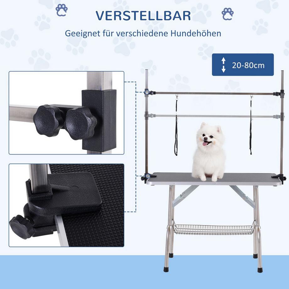 Northio  Trimmtisch Tierpflegetisch Schertisch Pflegetisch Mit Unterkorb Für Hunde Höhenverstellbar Klappbar Edelstahl Metall Schwarz 107 X 60 X 170 Cm 