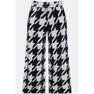 Ulla Popken  Pantalon en maille, motif pied-de-poule, ceinture élastique, cordon 