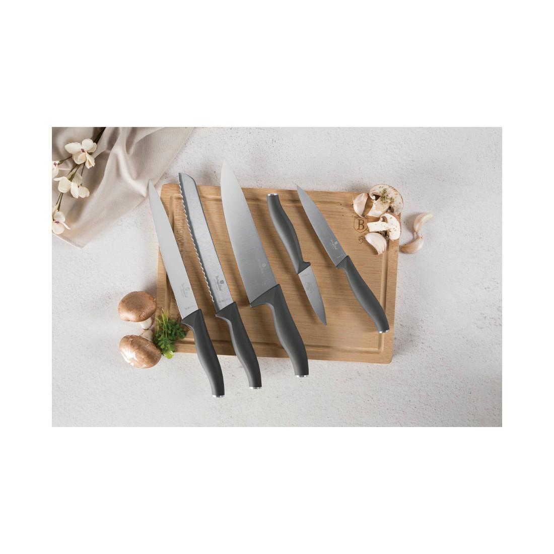 Berlinger Haus Set de couteaux 6 pièces avec planche à découper en bambou mat Anthracite Collection  