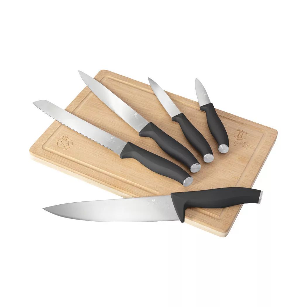 Berlinger Haus - Messerset 6-teiliges  mit Bambus Schneidebrett matt Anthracite Collection, One Size
