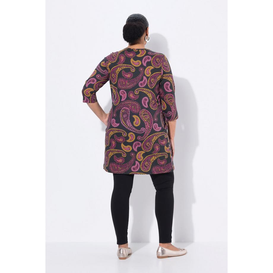 Ulla Popken T-shirt long Paisley A-ligne Col V Manches 3/4  