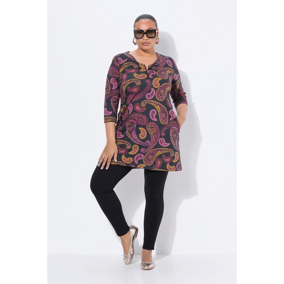 Ulla Popken T-shirt long Paisley A-ligne Col V Manches 3/4  