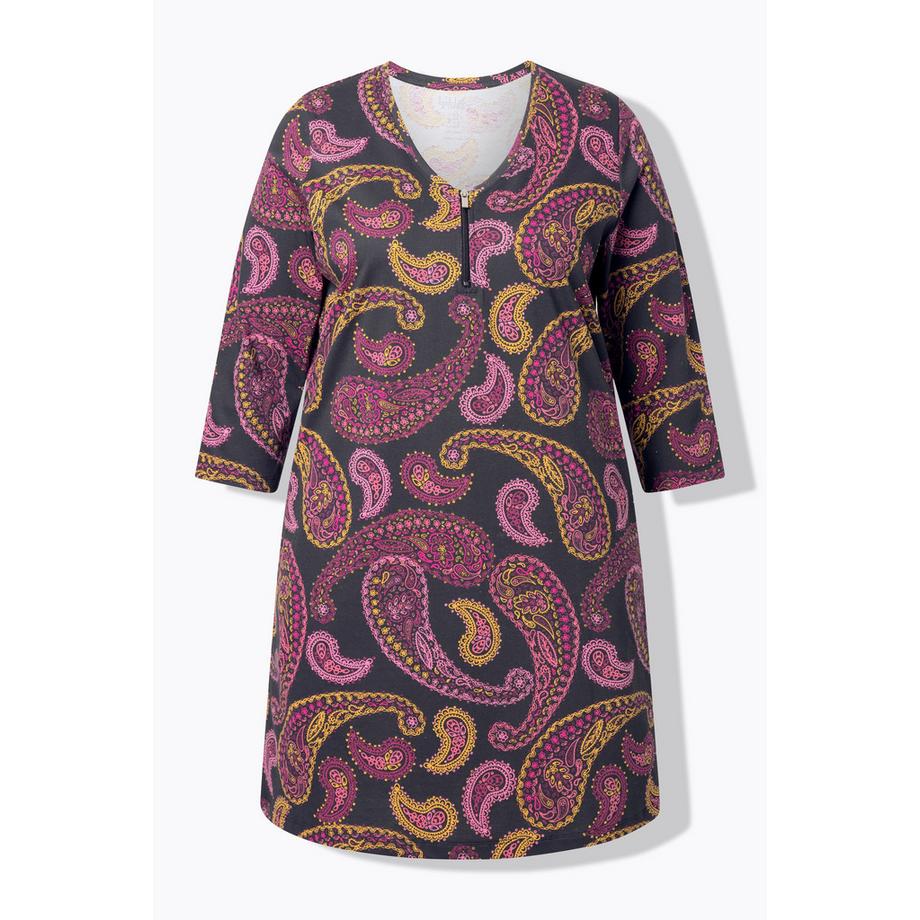 Ulla Popken T-shirt long Paisley A-ligne Col V Manches 3/4  