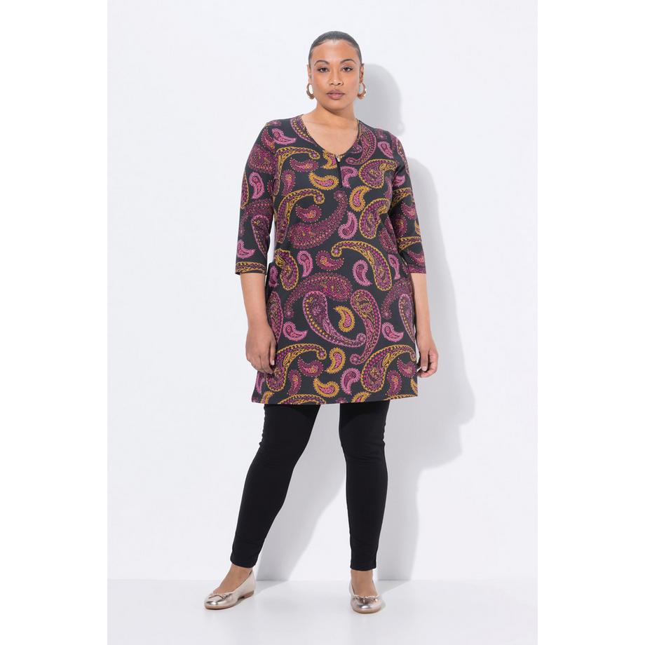 Ulla Popken T-shirt long Paisley A-ligne Col V Manches 3/4  