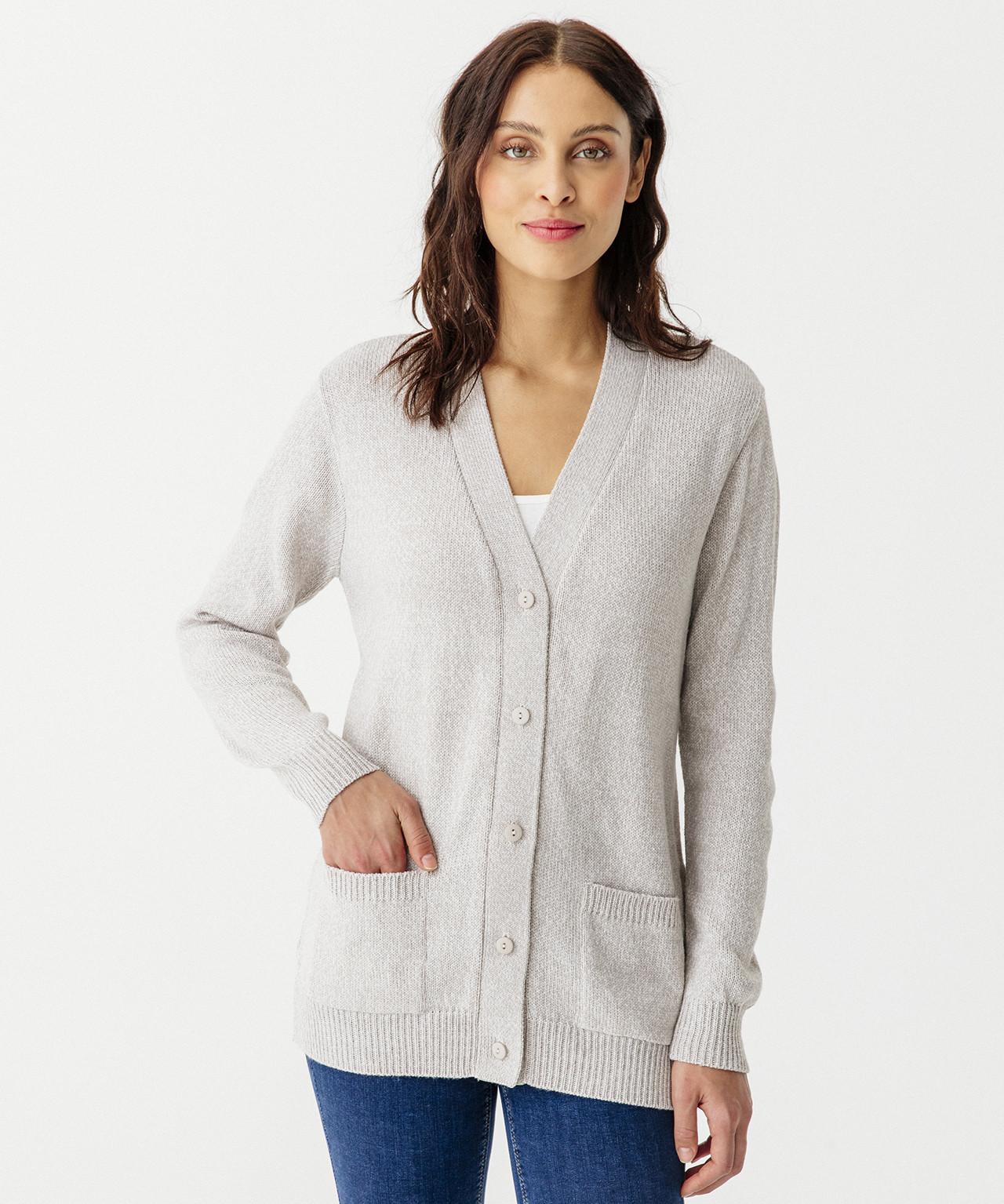 Image of Klassische Strickjacke Aus Schmiegsamem Jerseystrick. Damen Grau 52